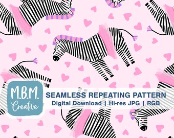Zebra Seamless Repeat Pattern per uso commerciale, Zebra in un tutu su file senza cuciture rosa, modello di download digitale