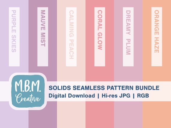 Soft Sunset Set of 6 Solid Color Seamless Repeat Pattern, Pastel