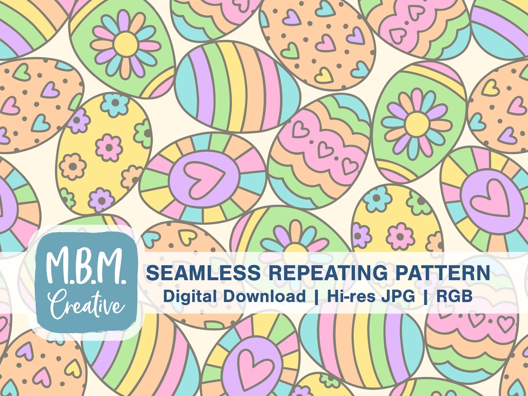 Cute Easter Eggs: Outlined Pastels Seamless Repeat Pattern Commercial ...