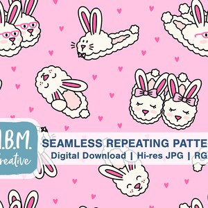 May include: A seamless repeating pattern featuring white bunny slippers with pink bows and hearts on a pink background. The pattern is ideal for fabric, wallpaper, or digital projects.
