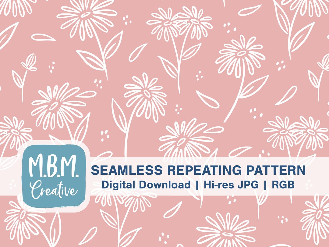Daisy Outlines on Dusty Pink Seamless Repeat Pattern for Commercial Use ...