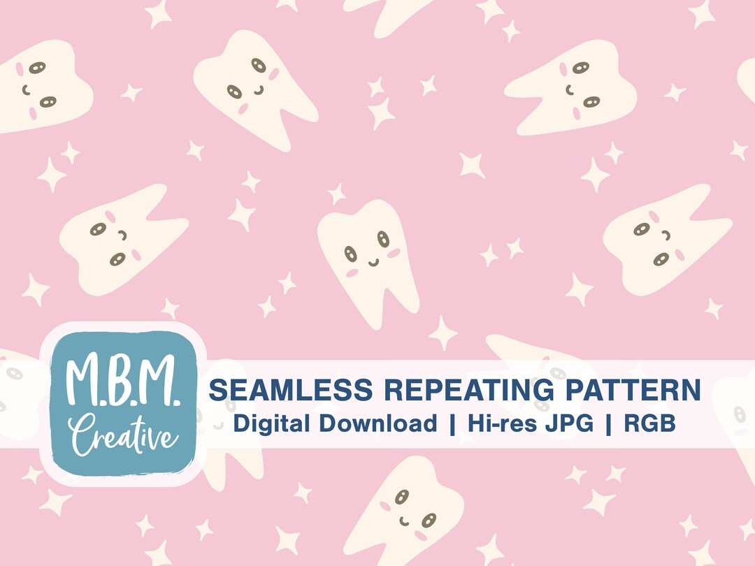 Sparkling Clean Kawaii Teeth on Baby Pink Seamless Repeat Pattern for ...