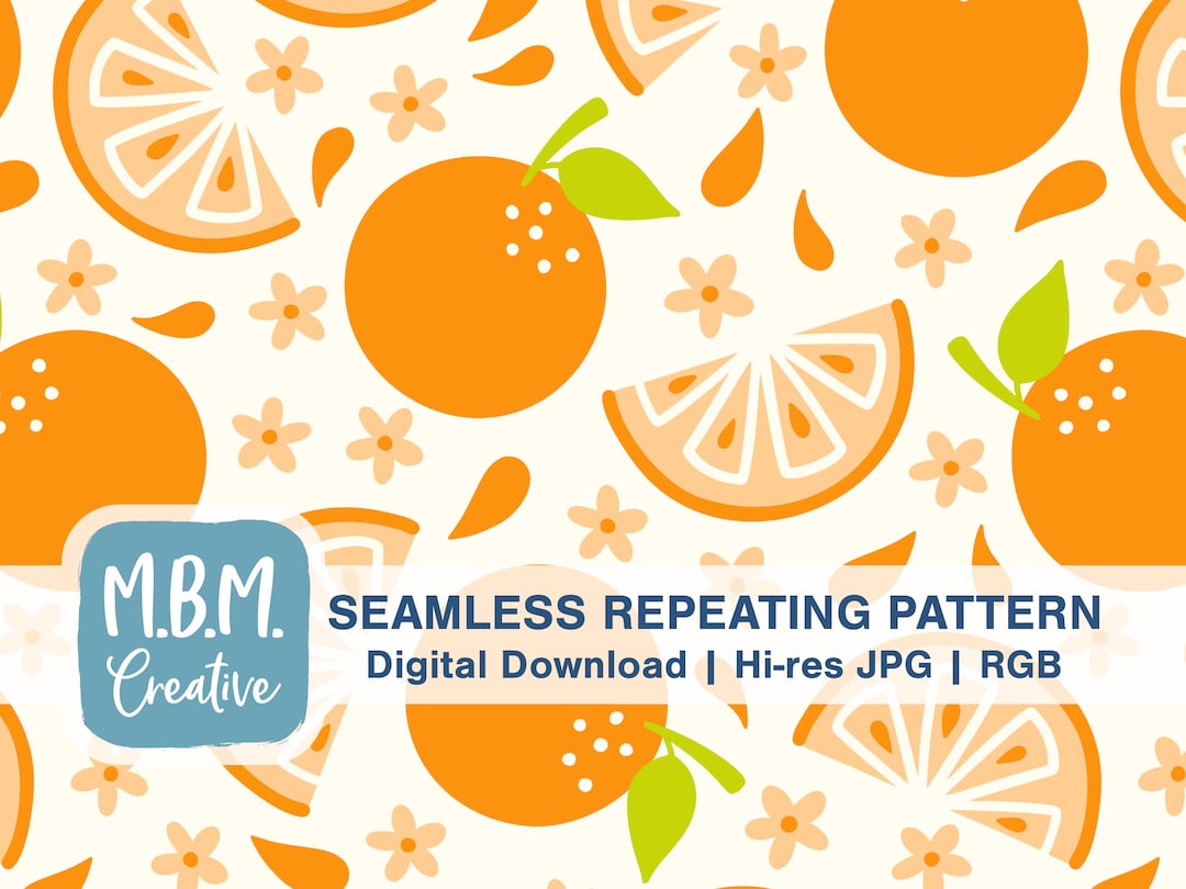 Juicy Oranges With Flowers on Cream Seamless Repeat Pattern for ...