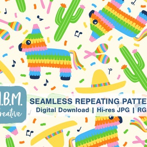 Cinco de Mayo Seamless Repeat Pattern Commercieel Gebruik, Piñata Maracas Cacti Sombrero Seamless File, Mexican Celebration Digital Download
