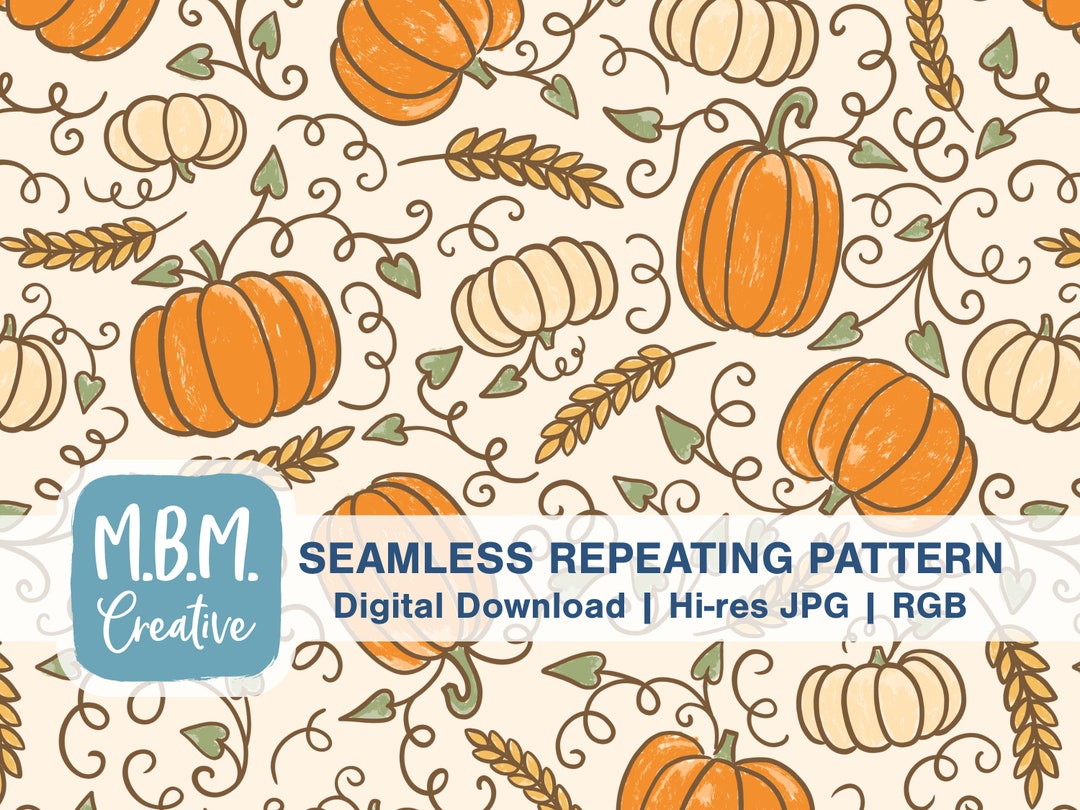 Pretty Pumpkin Patch on Off-white Seamless Repeat Pattern Commercial ...
