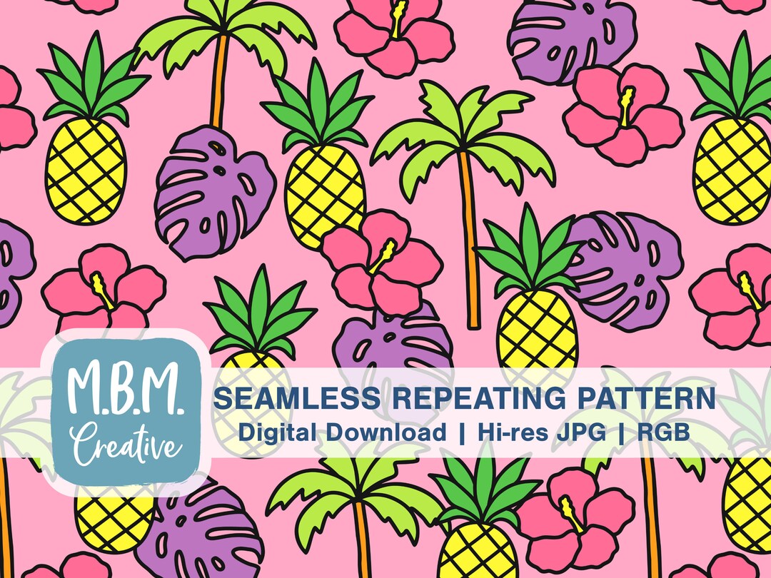 Tropical Paradise on Pink Seamless Repeat Pattern Commercial Use, Cute ...