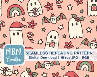 Weihnachtsgespenster auf Rosa Nahtloses Wiederholen Muster kommerzielle Nutzung, Gruselige niedliche Weihnachten Digital Download, Gruselige Weihnachten Weihnachten Datei