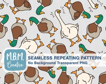 Duck...Duck...Duck...Goose!: No Background Transparent PNG Seamless Repeat Pattern Commercial Use, Cute Kids Bird Digital Download