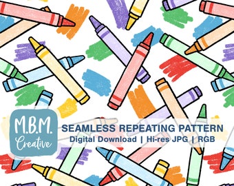 Scattered Crayons and Scribbles Seamless Repeat Pattern Commercial Use, Back to School Seamless, Hand Drawn Crayon Digital File