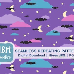 Niedliche Fledermäuse in der Nacht Hell Lila Nahtloses Wiederholmuster für kommerzielle Nutzung, Kinder Halloween Nahtlose Datei, Fledermaus Digitaler Download