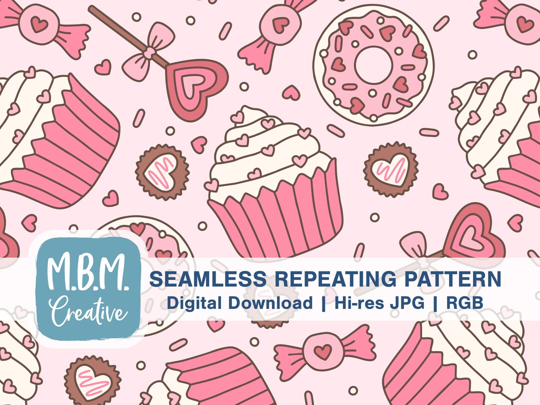 Pink Sweet Pattern Valentine's Day Sweets in Pink Seamless Repeat Pattern Commercial Use ...