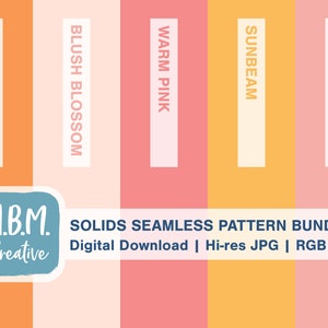 Sweet Summer Set of 5 Solid Color Seamless Repeat Pattern, Pink & Orange Color Palette Digital Download, Warm Colors Seamless