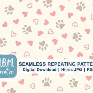 Paw Prints & Hearts Seamless Repeat Pattern for Commercial Use, Pet Seamless File, Dog Love Digital Download