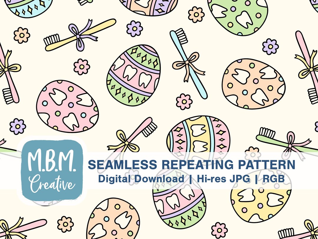 Dental Easter Eggs on Cream Seamless Repeat Pattern for Commercial Use ...