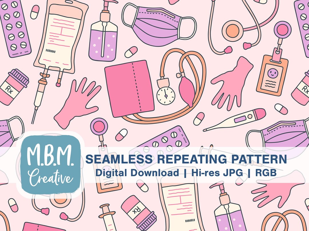 Med Pattern Medical Pattern on Pink Seamless Pattern Commercial Use, Cute Nurse ...