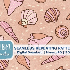 Scattered Seashells in Pink & Brown Seamless Repeat Pattern for Commercial Use, Summer Shells Digital Download, Beach Seaside Seamless file