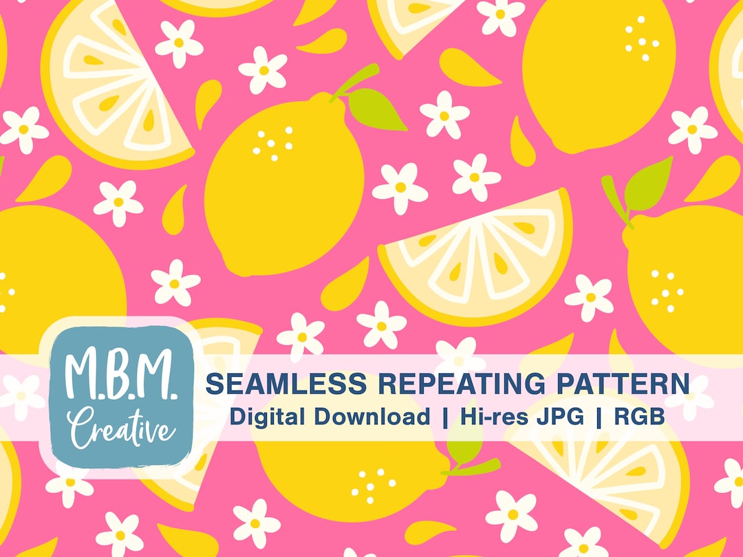 Juicy Lemons With Flowers on Pink Seamless Repeat Pattern for ...