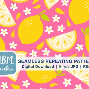 Citrons juteux avec des fleurs sur motif de répétition rose sans couture pour un usage commercial, téléchargement numérique d’agrumes jaunes, fichier sans couture d’été