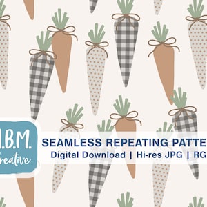 Ferme Pâques Carottes grises et brunes Répétition transparente Motifs Utilisation commerciale, Country Carrot Plaid Dots Fichier de téléchargement numérique