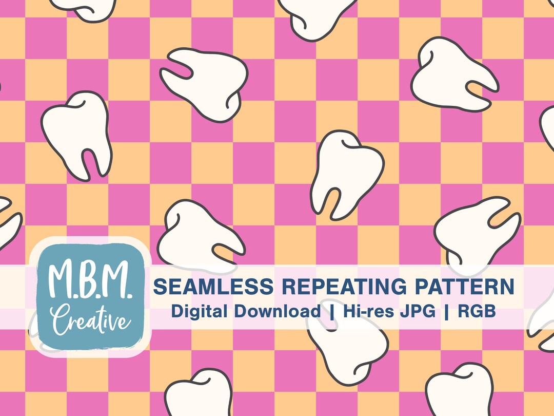 Teeth on Pink & Orange Checkerboard Seamless Repeat Pattern for ...