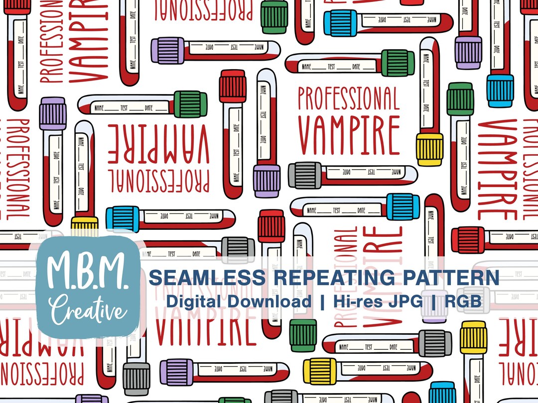 Professional Vampire on White Seamless Pattern Commercial Use, Blood