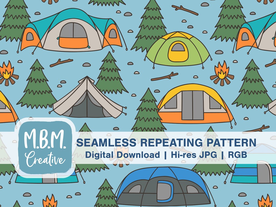 Tents on Blue Seamless Repeat Pattern Commercial Use, Summer Camping ...