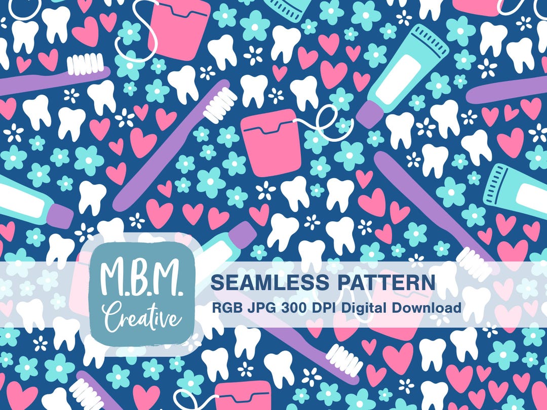 Spring Dental on Dark Blue Seamless Repeat Pattern for Commercial Use ...
