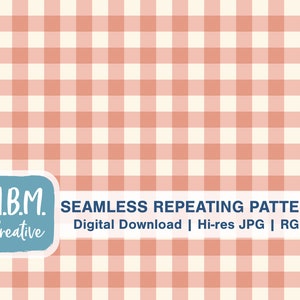 May include: A seamless repeating pattern digital download featuring a pink and white gingham pattern. The pattern is perfect for creating backgrounds, scrapbooking, and other craft projects.  M.B.M. Creative.
