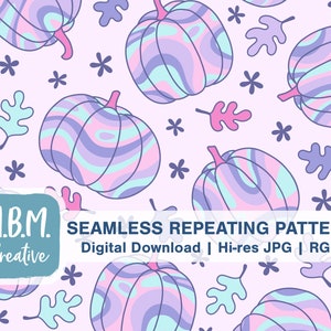 Groovy Pumpkins in Pink, Purple & Aqua Seamless Repeat Pattern Commercial Use, Retro Autumn Seamless File, Cute 70s Fall Pumpkin File