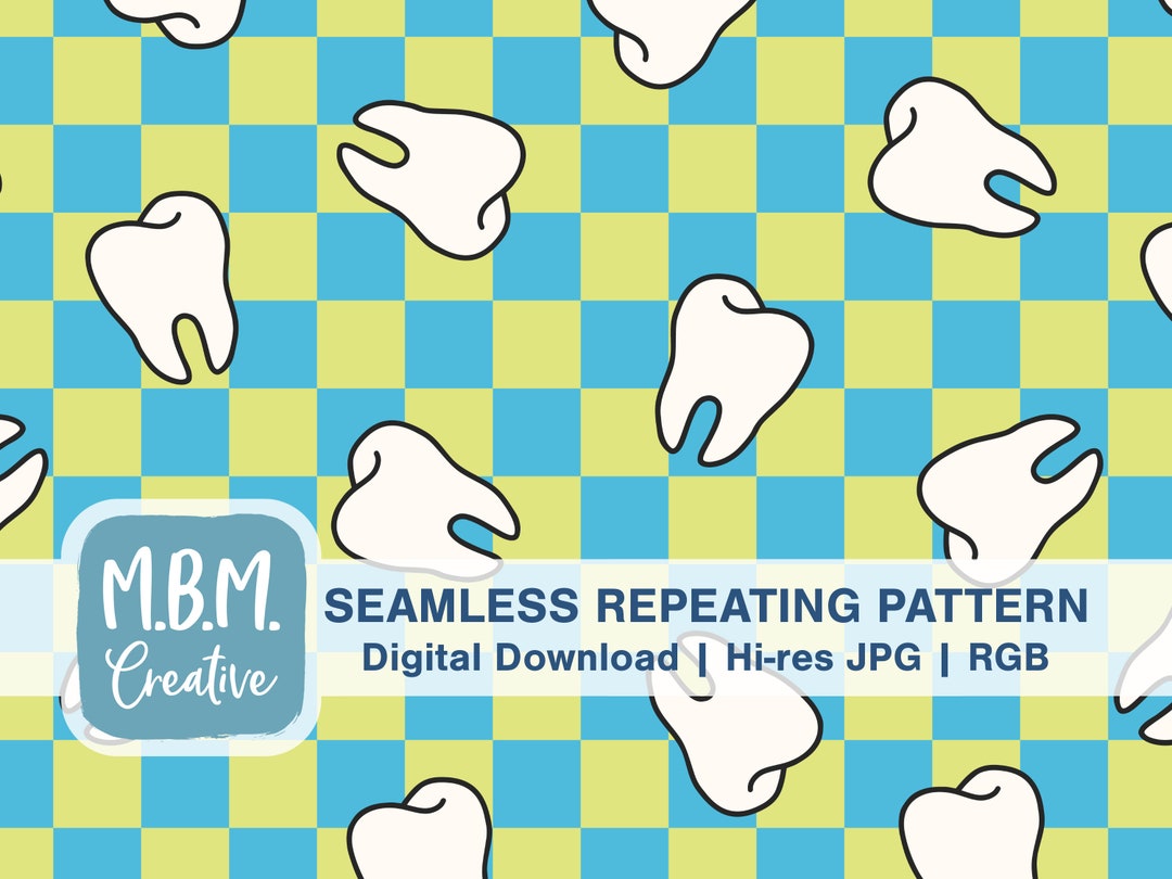 Teeth on Green & Aqua Checkerboard Seamless Repeat Pattern for ...