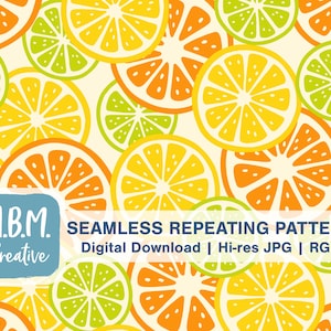 Citrus on Beige Seamless Repeat Pattern for Commercial Use, Orange Lemon Lime Fruit Digital Download, Summer Food Seamless file