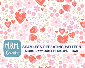 Ditsy Floral & Hearts en rose et rouge Sans couture Répétition Motif Utilisation commerciale, Valentine’s Day Seamless File, Love Heart Flower Digital