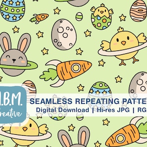 Pasen in de ruimte naadloos herhalen patroon op groen voor commercieel gebruik, cute kids planet naadloos bestand, unieke kinderen digitale download
