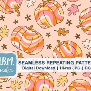 Groovy Pumpkins in Orange & Pink Seamless Repeat Pattern Commercial Use, Retro Hippie Autumn Seamless File, Cute 70s Fall Pumpkin Download