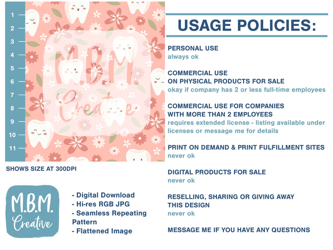 Cute Teeth & Flowers on Pink Seamless Repeat Pattern for Commercial Use ...