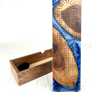 Handcrafted Cribbage Box with Live Edge Hardwood Round and Epoxy Resin