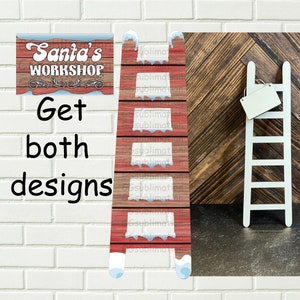 Ladder digital design, Snow covered Santa&#39;s workshop ladder, Display stand, Christmas tier tray, winter design bundle for ladder blank