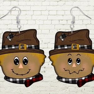 Scarecrow earring digital design, scarecrow ornament, or wall hangers, scarecrow earrings, fall tier tray, scarecrow download