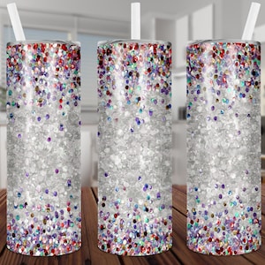 Colorful glitter skinny straight tumbler 20oz , Instant download, Glitter tumbler sublimation, Glitter clipart, Rainbow png, Rainbow clipart