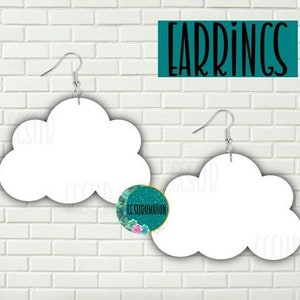 May include: A pair of blank white cloud-shaped earrings with silver hooks. The earrings are for sublimation.