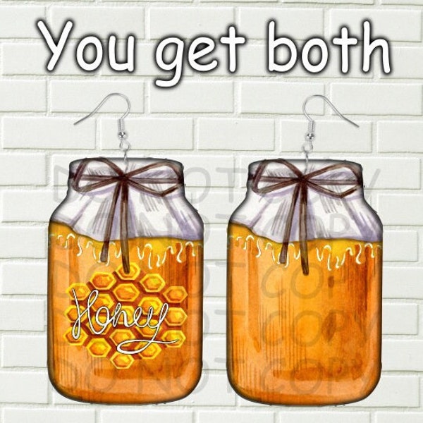 Honey mason jar digital design for earrings, ornament, or wall hangers. mason jar earrings, mason jar tier tray, mason jar design, honey Png