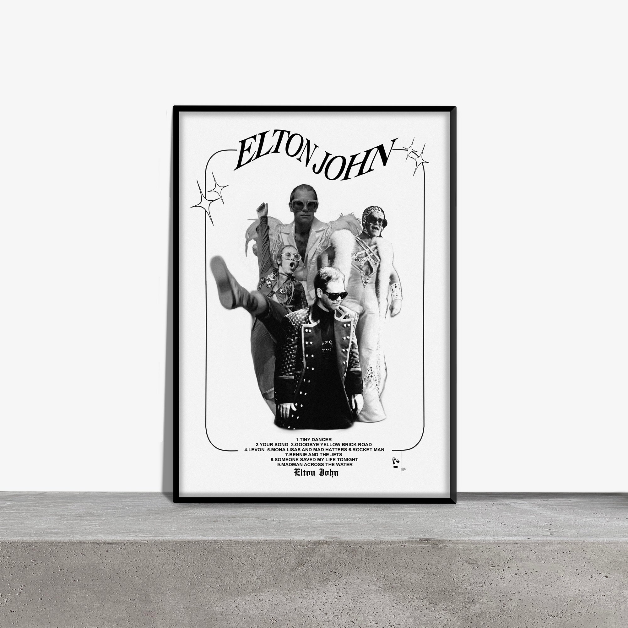 Discover Elton John Retro Vintage Black and White Music Poster