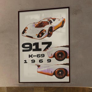 Retro Sports Car 1969 Print Set, Vintage 917 Funky Poster, Minimal 60s Car Art, Aesthetic Racing Poster, Instant Digital Download PNG
