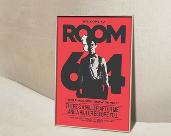 Horror Hotel Typography Print, Room 64 Poster Set, Midcentury Wall Art, Vintage Prints, Retro Wall Art, Instant Digital Download Print PNG