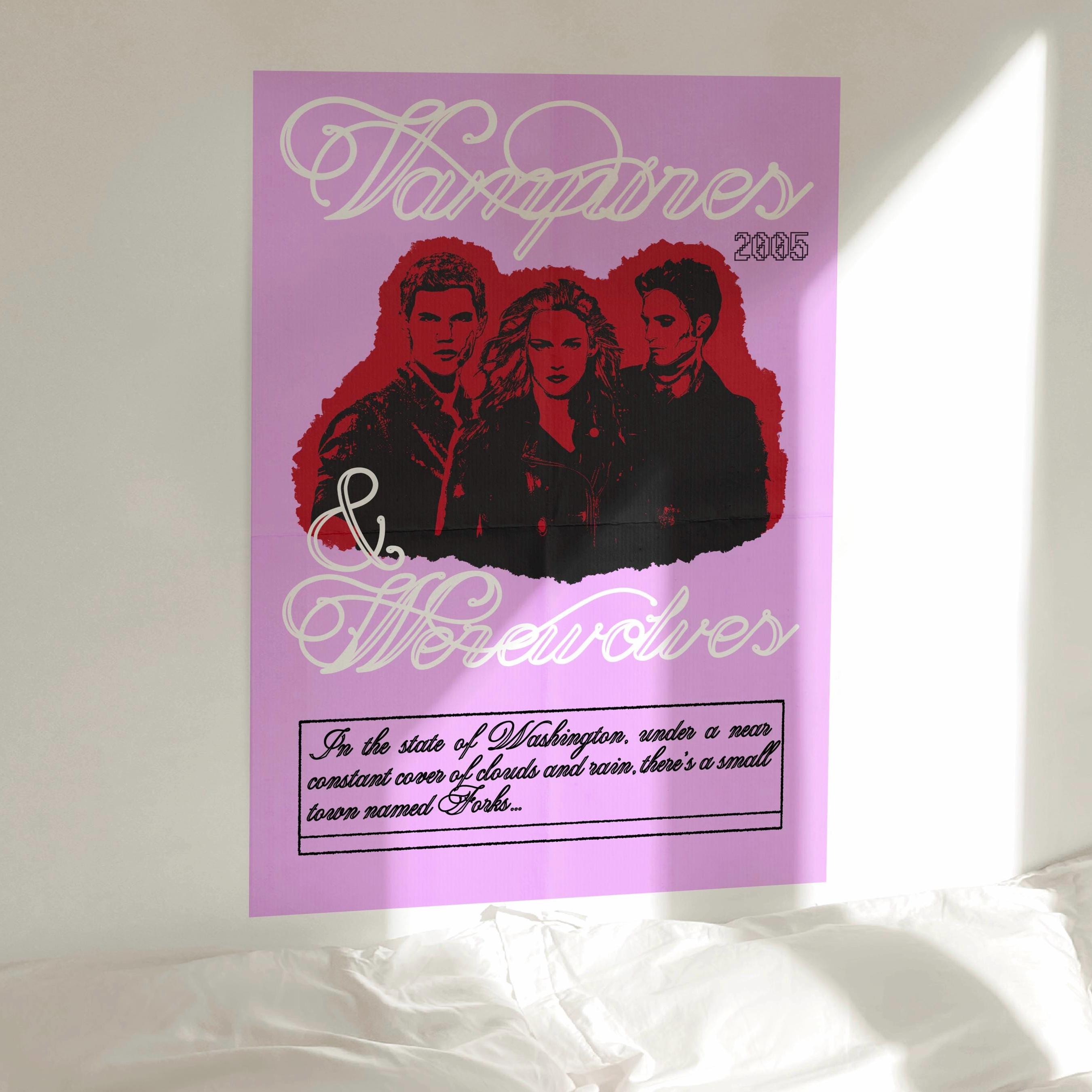 Vampires Werewolves Movie Poster, Twilight Coquette Aesthetic Print, Pink Aesthetic Vintage Wall Art, Instant Digital Download Print PDF