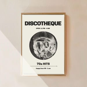 Disco Ball Print, Vintage 70s Music Poster, Funky Disco Wall Art, Aesthetic Retro Music Poster, Instant Digital Download Print PNG