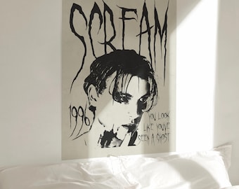 Gothic Scream 90s Print, Scream Billy Poster, Cool Vintage Horror Movie Print, Grungy Minimal Wall Art, Instant Digital Download Print PDF