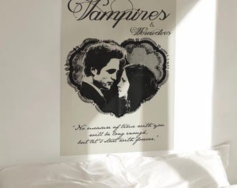 Vampire Movie Poster, Twilight Coquette Aesthetic Print, Monochrome Aesthetic Vintage Wall Art, Instant Digital Download Print PDF