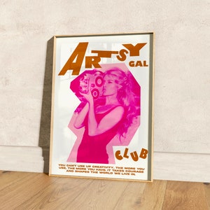 Artsy Gal Club Print Set, Mid-Century Eclectic Wall Art, Maximalist 60s Typography Print, Cool Funky Decor, Instant Digital Download JPG