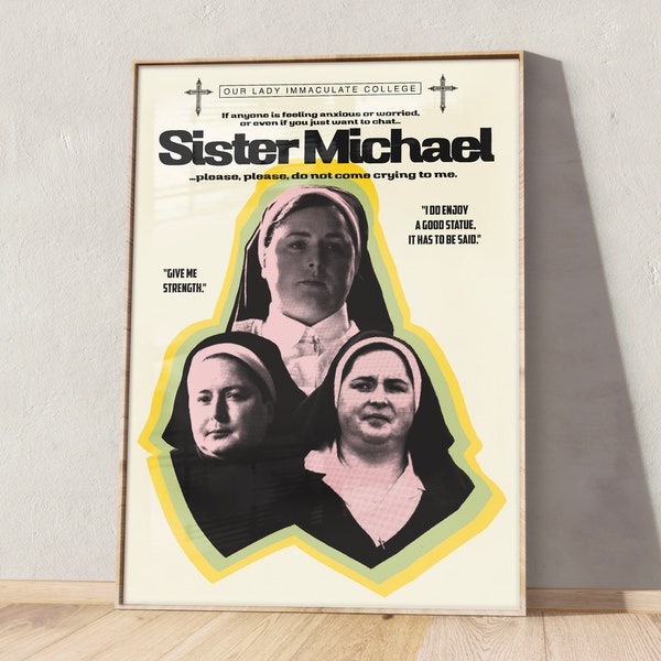 Sister Michael Print Set, Derry Vintage Aesthetic Poster, 90s Grunge Decor, Newspaper Magazine Style Print, Instant Digital Download PNG